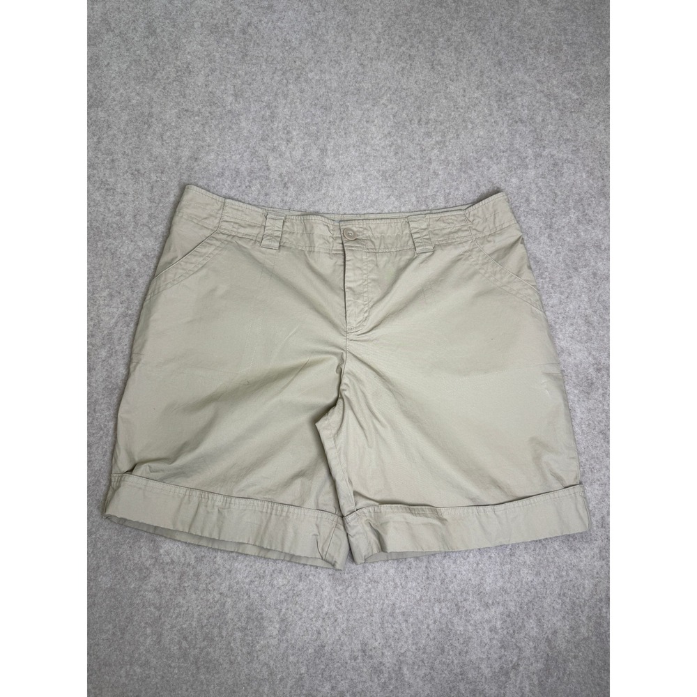 Merona Khaki Bermuda Shorts Womens 16 Tan Chino Cotton Cuffed Summer Preppy